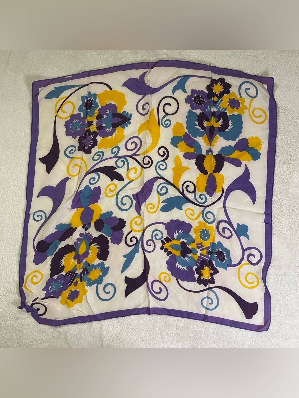 Purple Border Multi Color Floral Square Chiffon Fashion Scarf